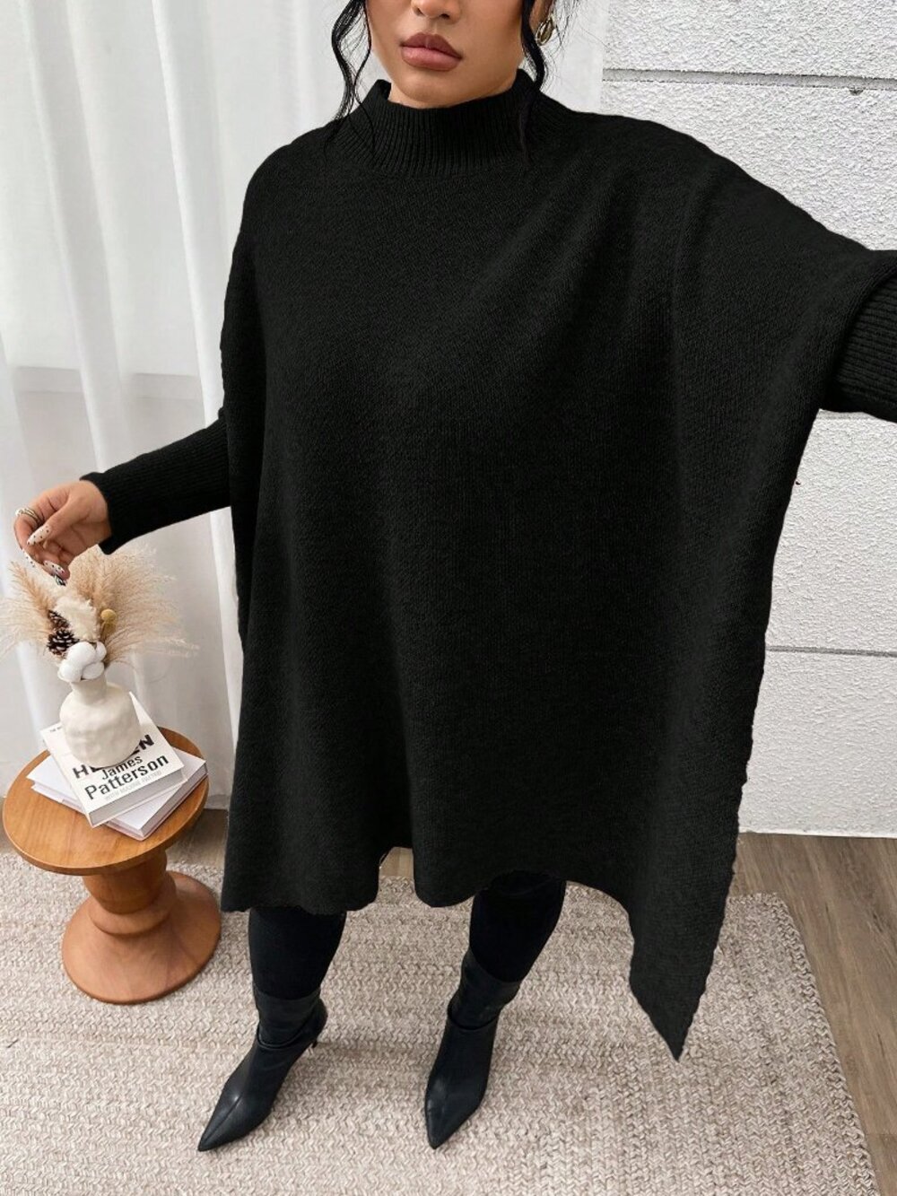 Black Casual Women's Plus Size Warm Knitted Cardigan Sweater